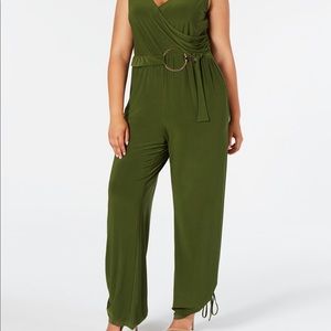 Plus Size Faux Wrap Belted Jumpsuit